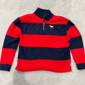 PINK Victoria's Secret Red and Navy Striped 1/4 Zip-Up Jacket